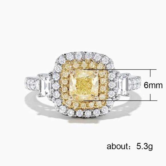 💝 Noble Round Yellow Gemstone Square Diamond Silver Ring for Women,VIP244 - Picture 6 of 6